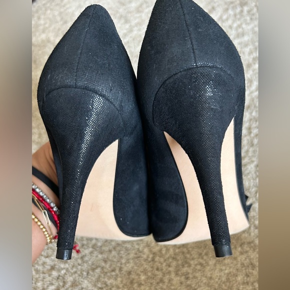 Stuart Weitzman Bowover Black Sparkle Peep Toe SZ 6 - Picture 5 of 8
